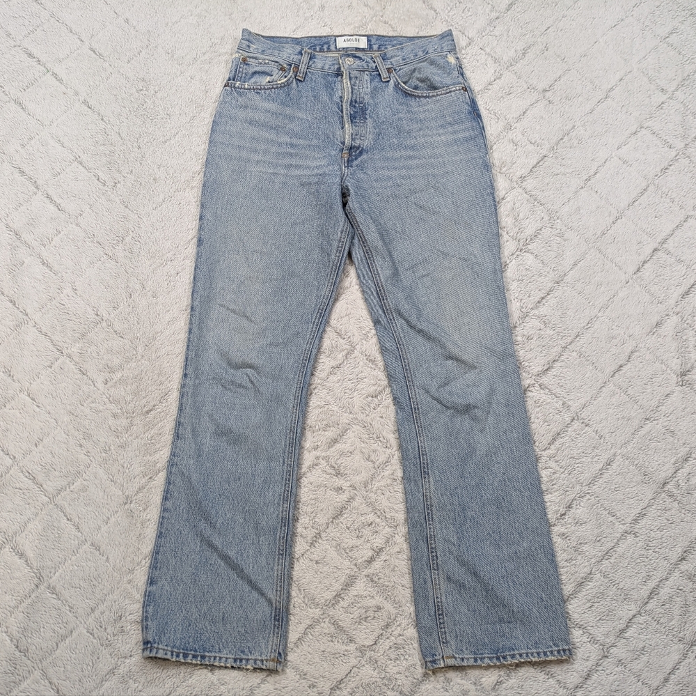 Agolde Jeans Women's 26 Blue Wireless High Rise Relaxed Boot Cotton Button Fly